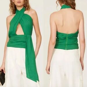 De La Vali Pareto Ruched halter top in green EUC size 8